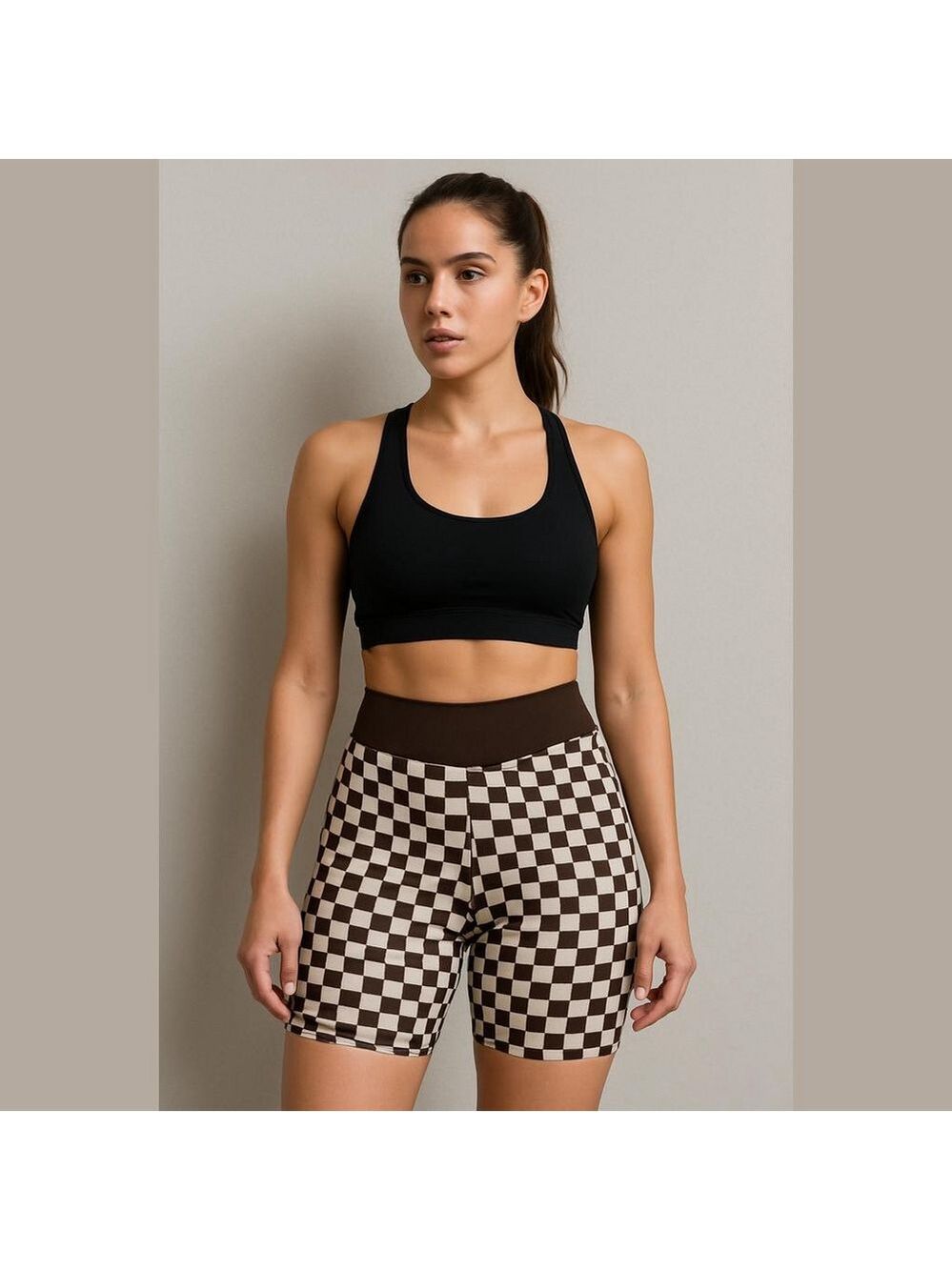 Wilo brown checkered bike shorts with pockets size XS